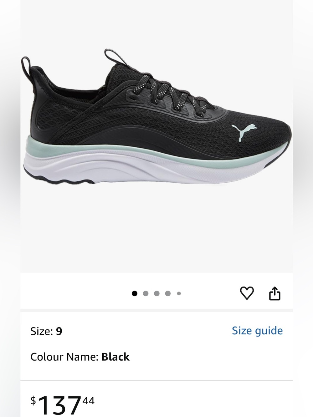 Puma Black Athletic Trainer with Mint Insole Accent